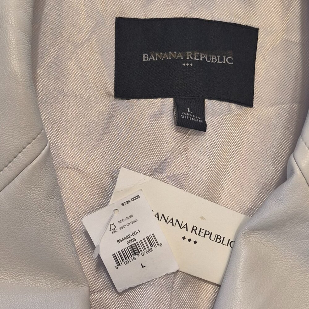 NEW Selenite Gray L Banana Republic Factory Vegan Leather Double Breasted Blazer - Picture 6 of 8